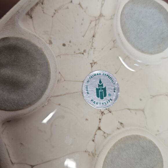 Partylite Vintage 90s Ivory Crackle Pillar Candle Holder bundle of 2 - Picture 5 of 7